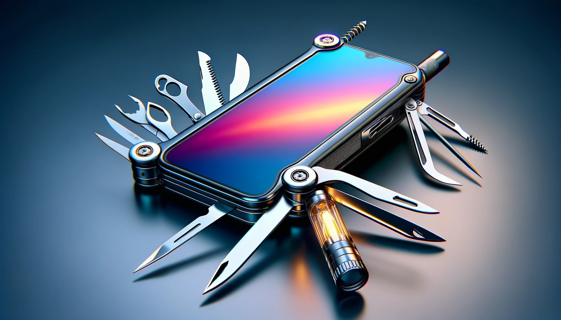 A smartphone with tools coming out.