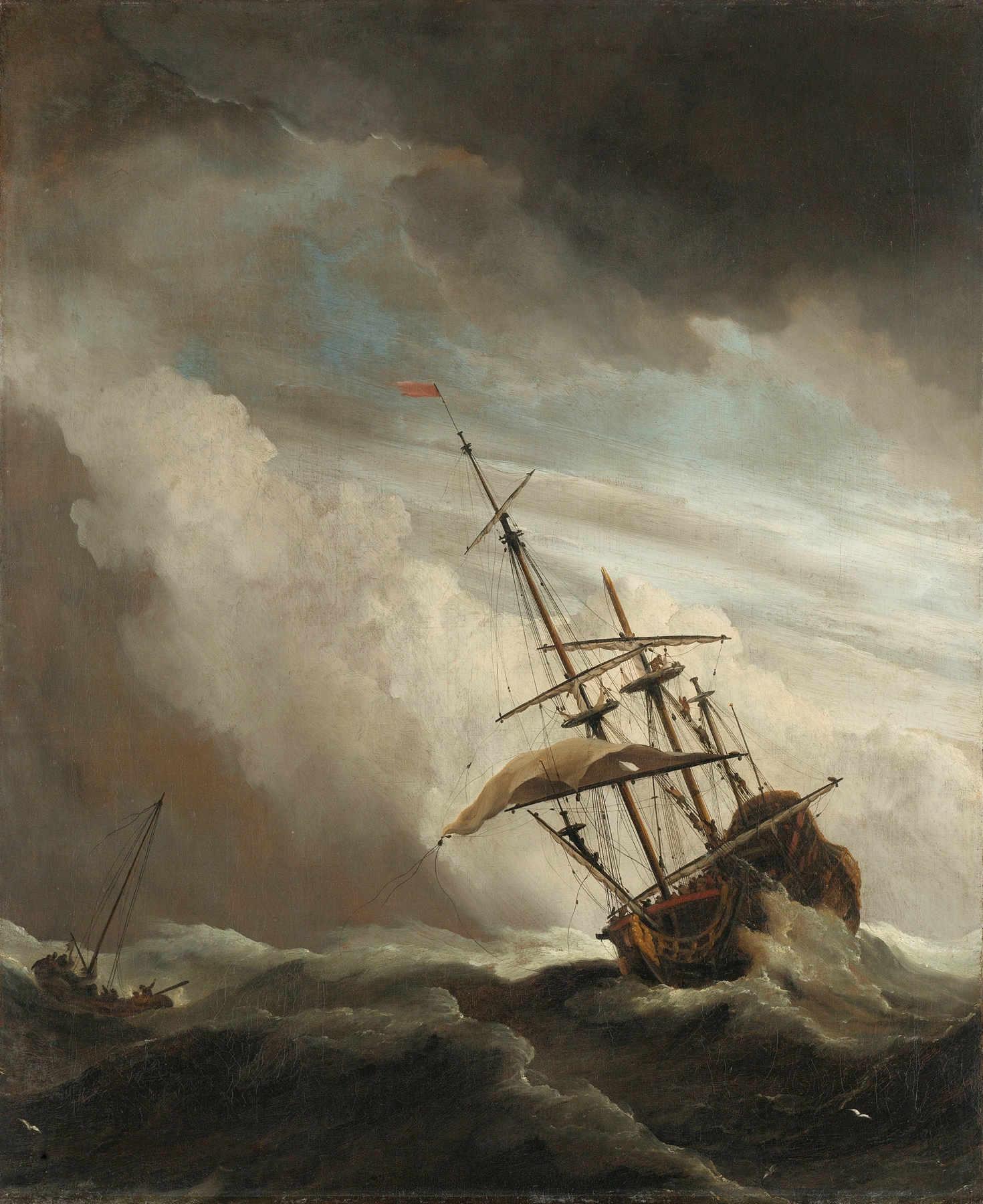 A Ship on the High Seas Caught by a Squall, Known as ‘The Gust’ (c. 1680) 